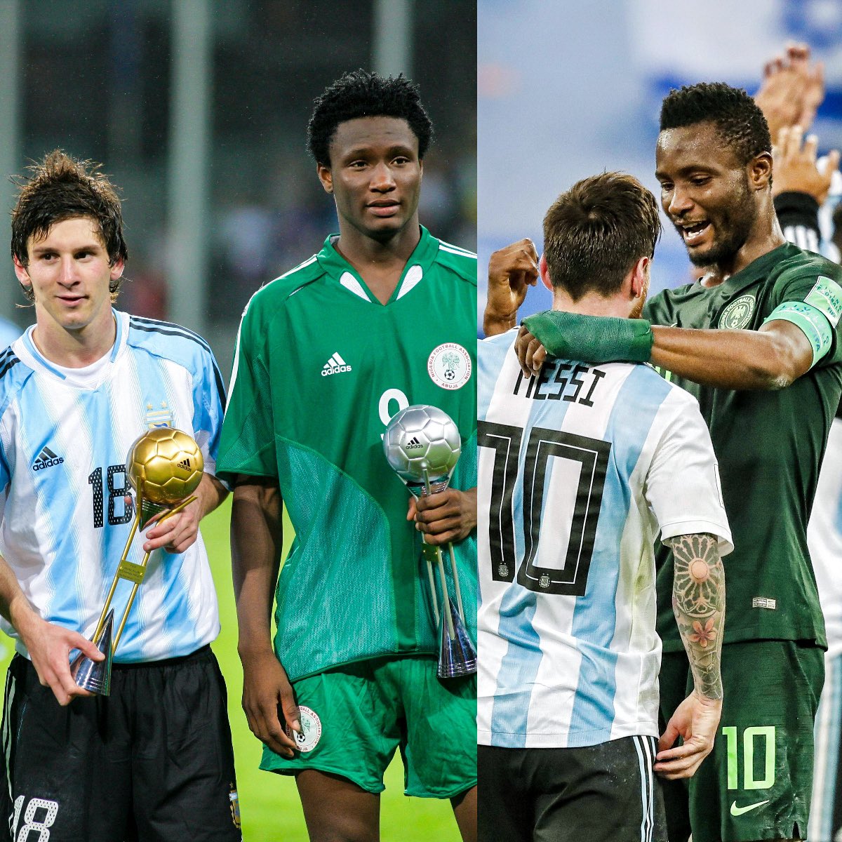 🇦🇷🌟🇳🇬 Buenísima esta anécdota de John Obi Mikel junto a Lionel Messi, sobre el Balón de Oro del Mundial Sub-20 del 2005, en ‘The Obi One Podcast’:

«Cuando perdimos contra Argentina en el Mundial Sub-20, Messi ganó el Balón de Oro y yo gané el Balón de Plata. Al final de la