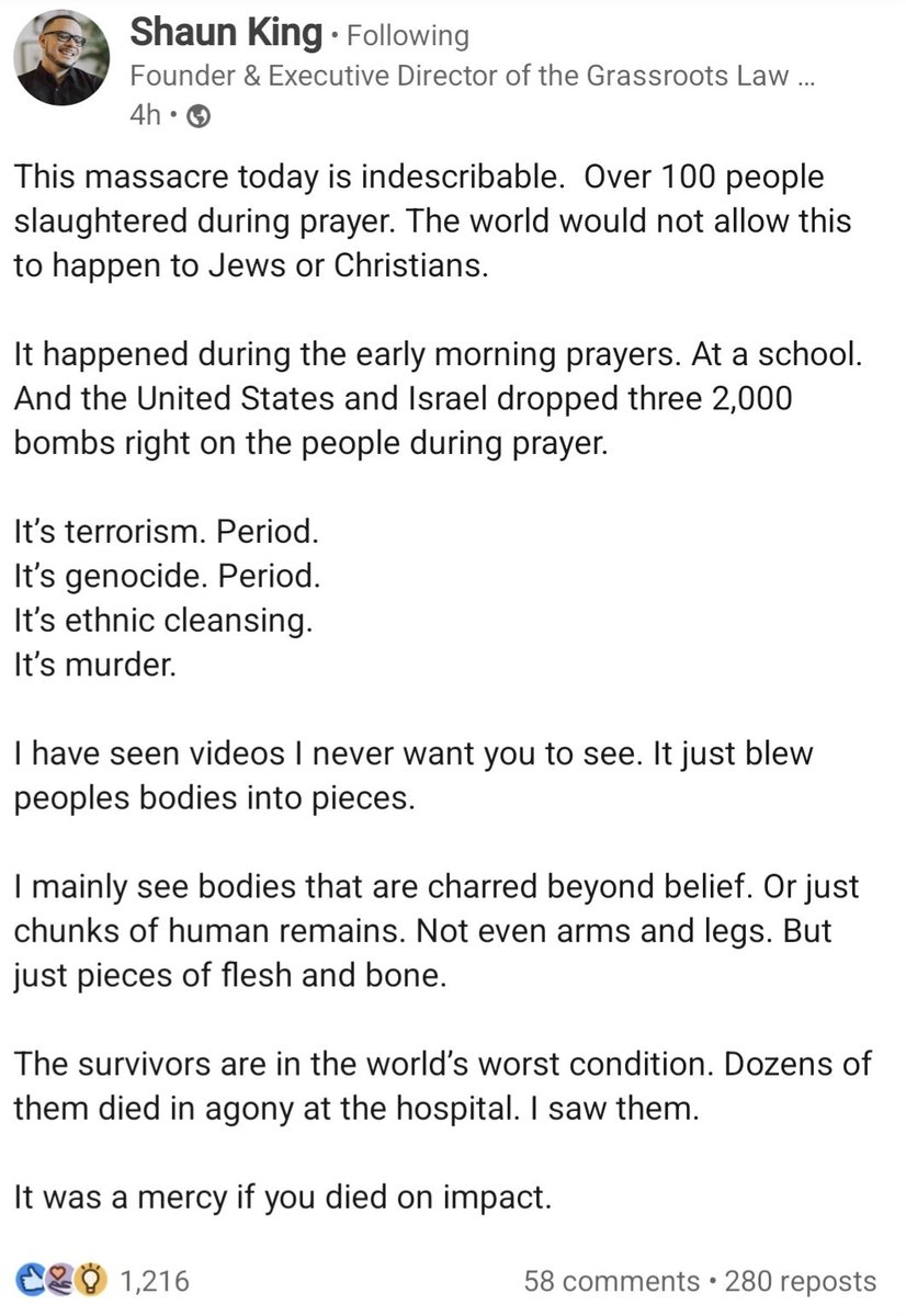 Orrore. E lo si può dire anche con letture da esperti, anche se si lavora da sempre vs radicalizzazione (come se 1 escludesse l'altra) e gentaglia di Hamas. Anche se quasi nessuno nel proprio ambiente lo dice. 
Anche se si vogliono analisi distaccate e realpolitik. Si deve dire.