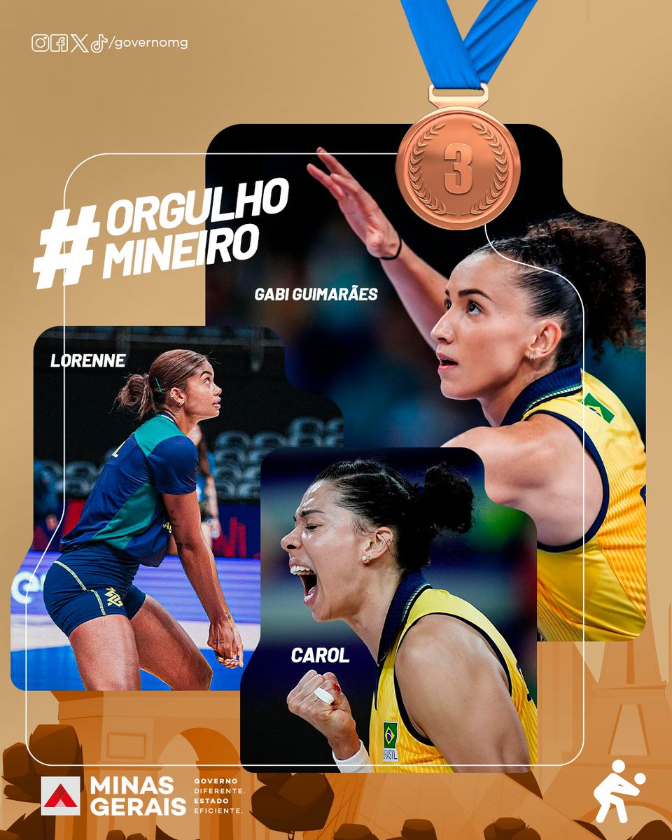 governomg's tweet photo. Um sábado de conquistas para Minas e o Brasil. Futebol e vôlei marcam um dos pontos mais incríveis do esporte: a coletividade. Uma prata e um bronze que coroam a participação das mineiras nos Jogos de #Paris2024 #OrgulhoMineiro #Olympics https://t.co/DUYaZMznZu