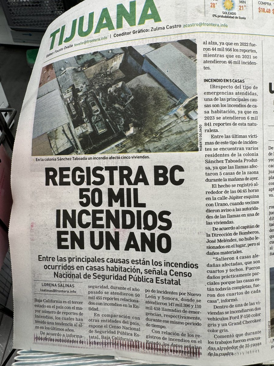 Diario Frontera, Tijuana informa en su edición de hoy,  q BC ha registrado 50 mil incendios en un año, siendo los incendios en viviendas una de las principales causas. crucial fortalecer la prevención, protección civil y la gestión de riesgos. ¡Cuidemos nuestras comunidades!