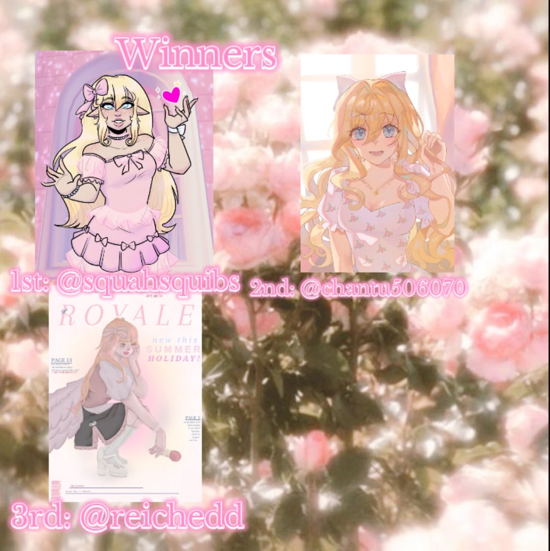 kiaisprincess's tweet photo. 🎀The Winners of #KamikoArtcontest 
1st: @squahsquibs
2nd: @chantu506070
3rd: @reichedd
🎀Runner ups of #Kamikoartcontest 
4th: @aiyzsq
5th: @ilvbees
6th: @hatsumedraws 
Thanks everyone for participating the contest might do it again when I hit 1k followers

#royalehigh #roblox https://t.co/qC8pRCOOM1