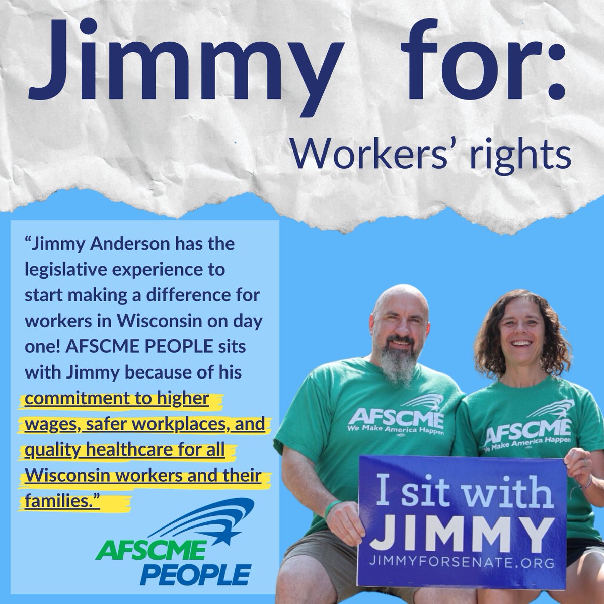 I will fight for working families across Wisconsin in the State Senate. It's time for better wages, stronger unions, and safer workplaces!