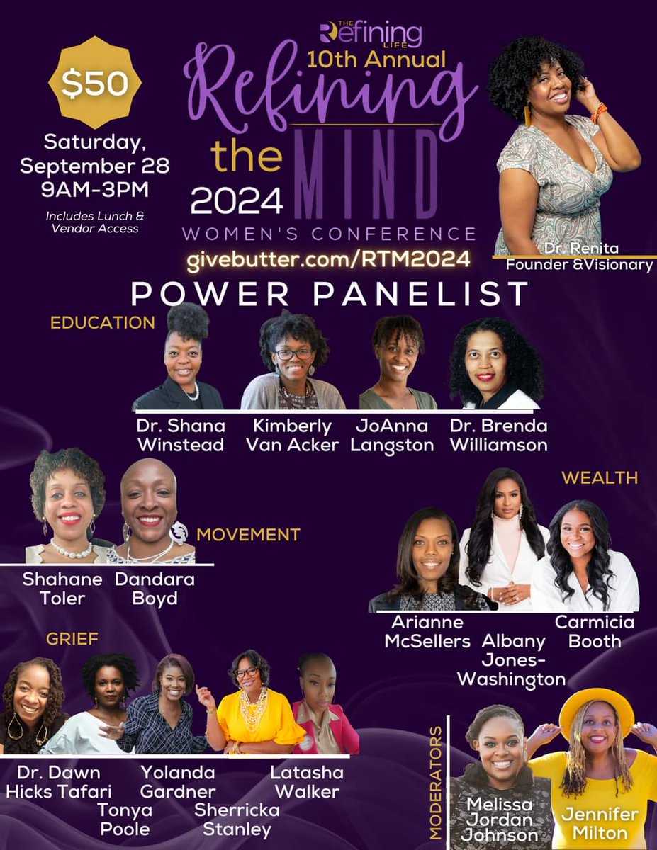 drbkw's tweet photo. You need to be in attendance to hear these phenomenal women imparting knowledge on the various topics. Knowledge is powerful towards being an agent of social justice change through ACTION. Increased knowledge brings increased responsibility. #drbkw #refineme24 #therefininglife https://t.co/9K71KvFFUK