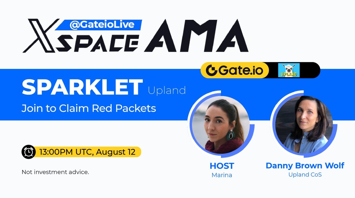Gate.io #AMA - <a href="/UplandMe/">Upland</a> 

🎁$100 for 5 lovely users
🔺Follow <a href="/GateioLive/">Gate Live</a> &amp; <a href="/UplandMe/">Upland</a> 
🔺Like &amp; Rt
🔺Venue x.com/i/spaces/1rmxP… 

📝Comment your questions to WIN an extra $100
👉Fill out: gate.io/questionnaire/… 

End: 13:00PM, Aug 12 (UTC)

#GateLive