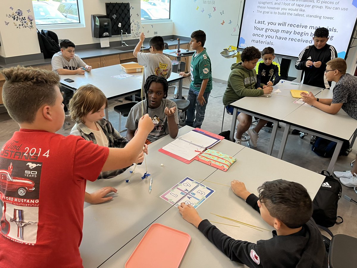 6th grade science had great discourse planning out how to work together to build a spaghetti marshmallow tower! #KMSCougarPRIDE