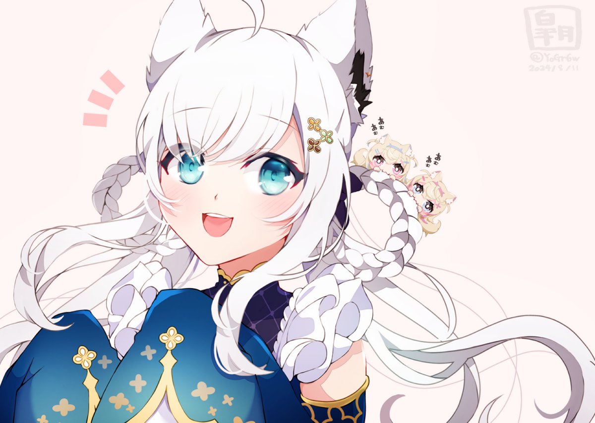 フブキ「フブちゃんのドーナツに食いつくフワモコ#絵フブキ #白上フブキ新衣装 #fwmc」|皐月@skeb募集中&切り抜き漫画描いてます✌️のイラスト