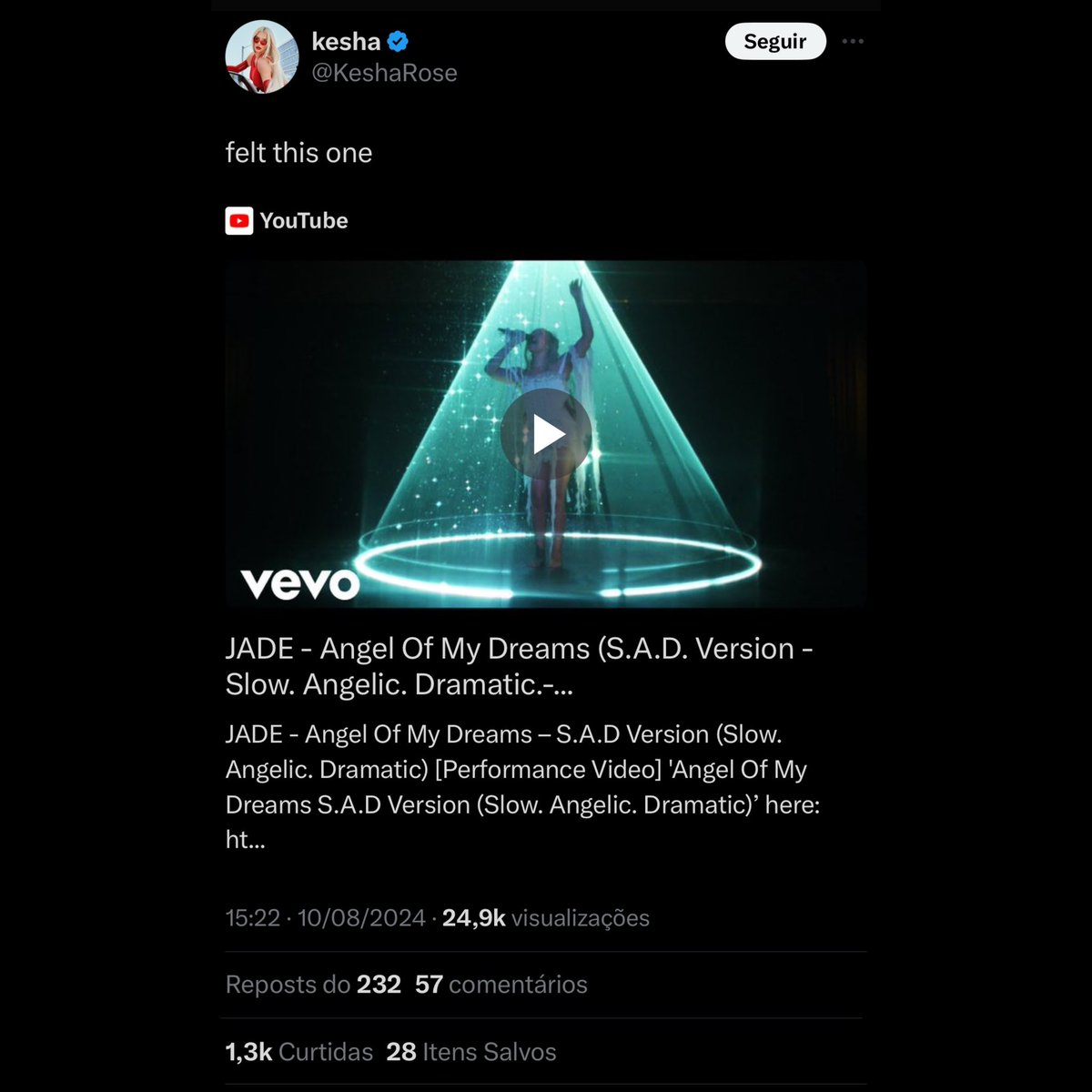 jadethirlwalIbr's tweet photo. OMG? Kesha compartilhou “Angel Of My Dreams (SAD - Slow, Angelic, Dramatic - Live Version)” em seu Twitter. 🤍 https://t.co/n9WVZy8w7R