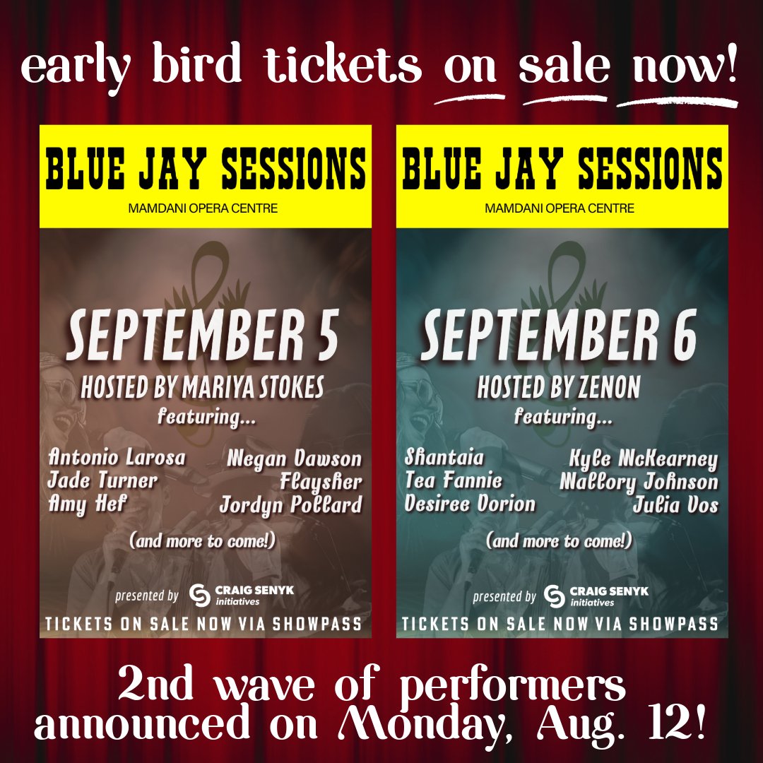 We're taking a little inspo from the theatre world for our 5th anniversary event series! (Hence the "Playbill" promo 😉)

Early bird tickets on sale until Aug. 16 via Showpass - showpass.com/blue-jay-sessi… #yyc