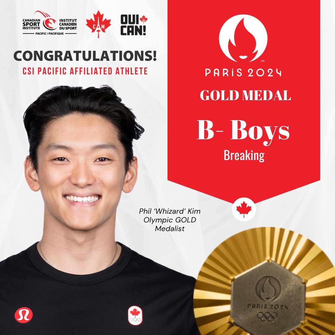 csipacific's tweet photo. Phil 'Whizard' Kim made history by winning the first-ever Olympic B-Boy GOLD in Breaking, proving why he’s the best in the world. With unmatched smoothness and skill, he breezed through the competition. Nobody beats the Whiz! 🥇 #Breaking #Olympics #GoldMedal #TeamCanada #OuiCAN https://t.co/NZ0kr81fZW
