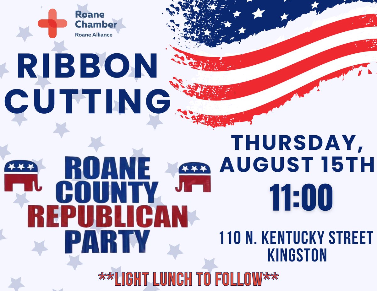 RepEdButler's tweet photo. Ribbon Cutting today at the ROANE CHAMBER! Roane County Republican Party!
11am at 110. N. Kentucky Street, Kingston. Light lunch to follow. #roanecounty #roanechamber #ribboncutting #republicanpart #supportlocalbusiness #edbutler #district41 https://t.co/BDw8qLhfT1