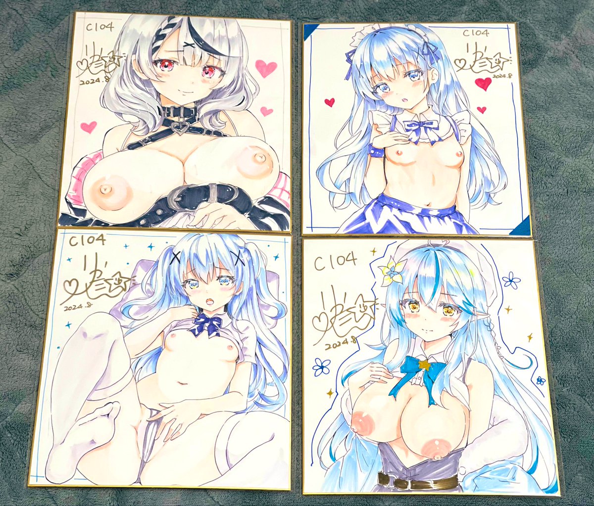 トレーディングミニ色紙景品用の手描き色紙出来た!2つ目の画像の4枚はミニ色紙で直接入れます!よろしくお願いします✨️ 