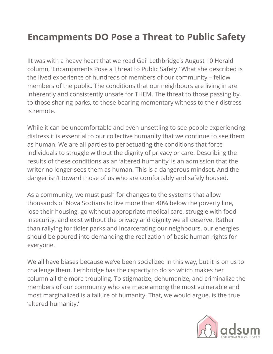 Rather than rallying for tidier parks and incarcerating our neighbours, our energies should be poured into demanding the realization of basic human rights for everyone. #halifax #encampments #housingisahumanright