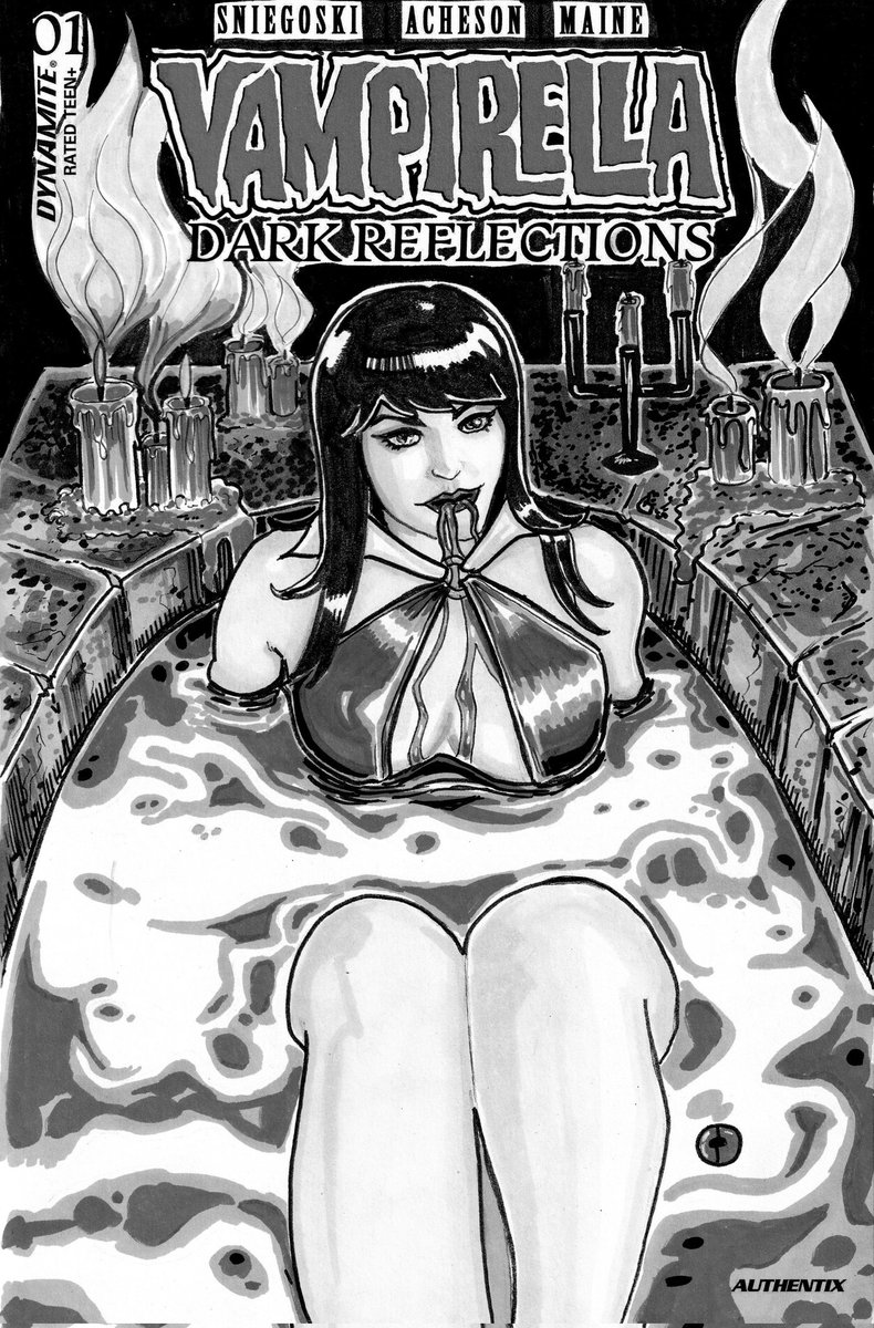 NoodleArtworks's tweet photo. New Art!
Vampirella 🦇 sketch cover in ink, markers and Posca pens. 
Do you prefer the colour or black and white version?! https://t.co/FxxeRUaXAP