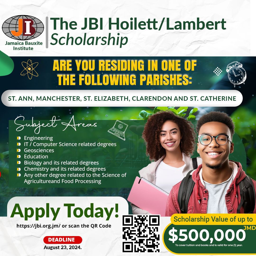 Are you a university student residing in the parishes of St. Ann, Manchester, St. Elizabeth, Clarendon, or St. Catherine?

Are you pursuing studies in the field of Science?If so, apply for the JBI Hoilett/Lambert Scholarship and get up to $500k towards your tuition!