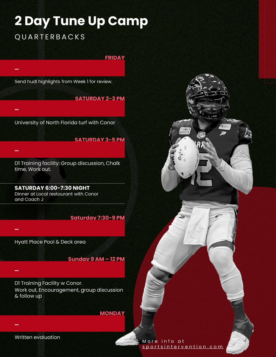 CollegeScoutFB's tweet image. #Quarterbacks see you after Game 2 for a Tune Up at #D1 with @TheeConorBlount august 24-25.
Film review, Chalk time, Throwing &amp;amp; encouragement.  #Jacksonville #Florida 
sportsintervention.com/2-day-in-seaso…