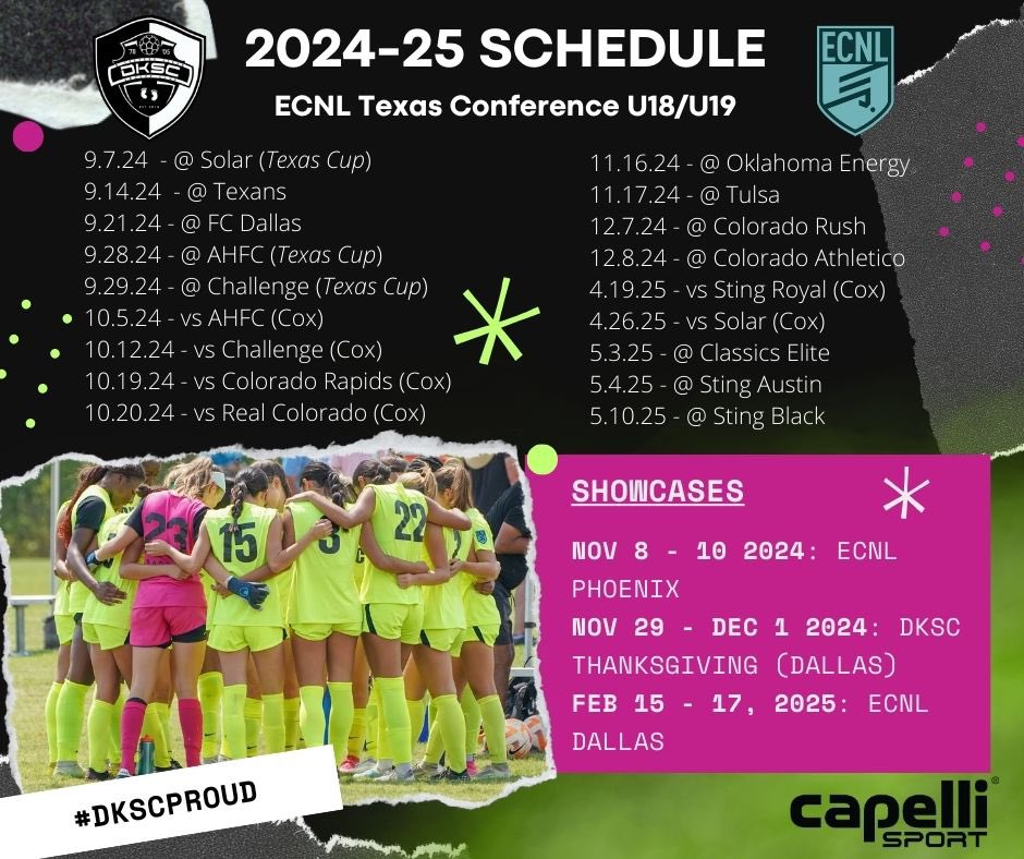 ‼️ 2024-25 SCHEDULE DROP ‼️
We have a few friendlies on the books before we’re back at it with <a href="/ECNLgirls/">ECNL Girls</a>! #lastyearbestyear 

<a href="/DKSC_official/">D'Feeters Kicks Soccer Club</a> <a href="/PrepSoccer/">Prep Soccer ⚽️</a> <a href="/PrepSoccerTX/">Prep Soccer Texas</a> <a href="/TheSoccerWire/">SoccerWire</a> <a href="/TopDrawerSoccer/">TopDrawerSoccer</a>