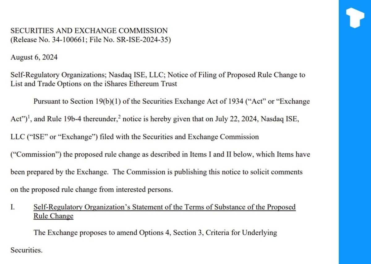 BlackRock (t.me/telonews/11014) and Nasdaq (t.me/telonews/11073) have filed an application with the SEC to launch options on a spot Ethereum ETF.
