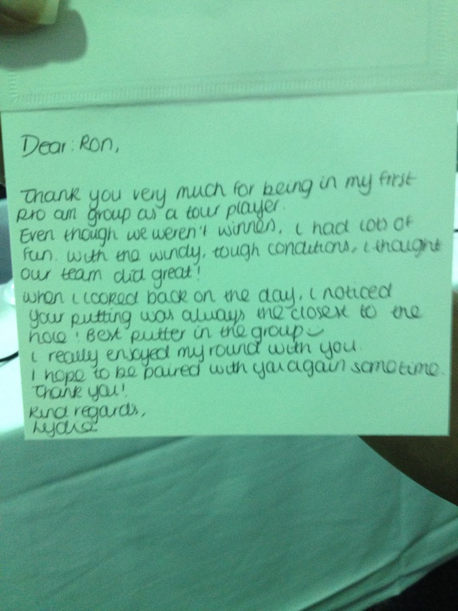 Want to know what a nice person Lydia Ko is? In Jan. 2014 I was in her group for the first Pro-Am she played as an <a href="/LPGA/">LPGA</a> member. A couple days later I got this note. She was 16 at the time. A special person!
