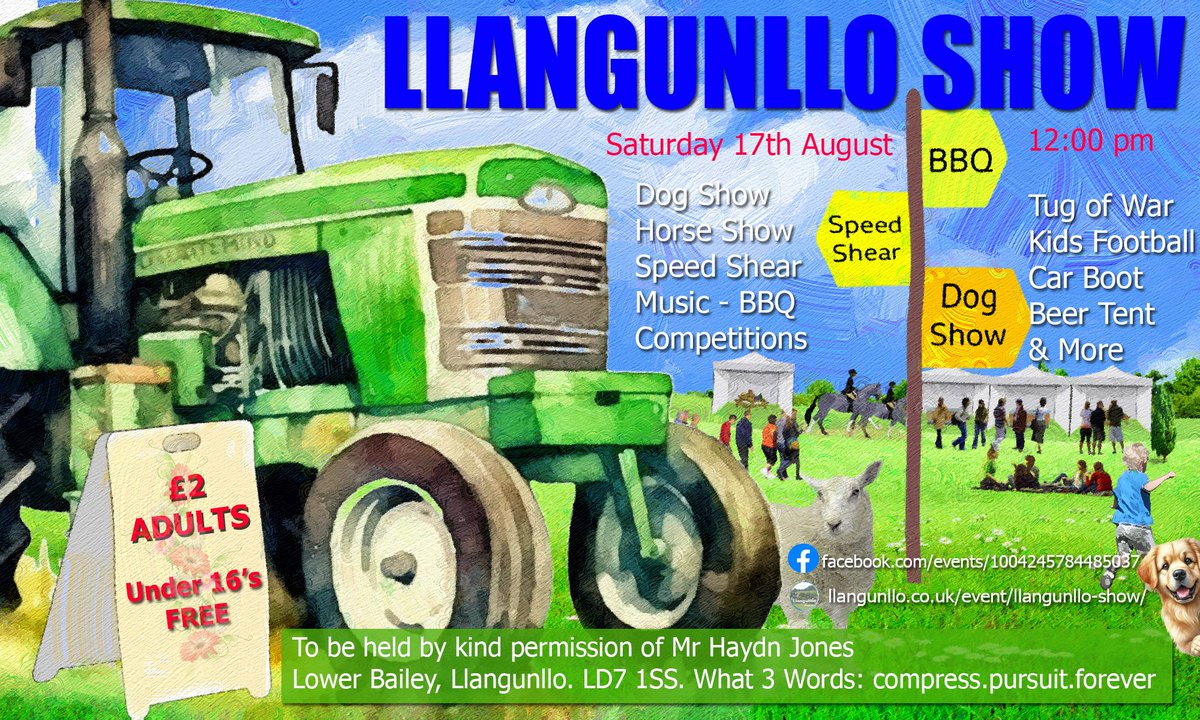 LlangunlloVill's tweet photo. The Llangunllo Show! August 17th from noon onwards. Mid Wales greatest ever outdoor show, with a speed shear at 6:00 pm. Live music, horse and dog show, competitions and much more.... #midwales #llangunllo #speedshear #sheepshearing https://t.co/HnClaVTmMn