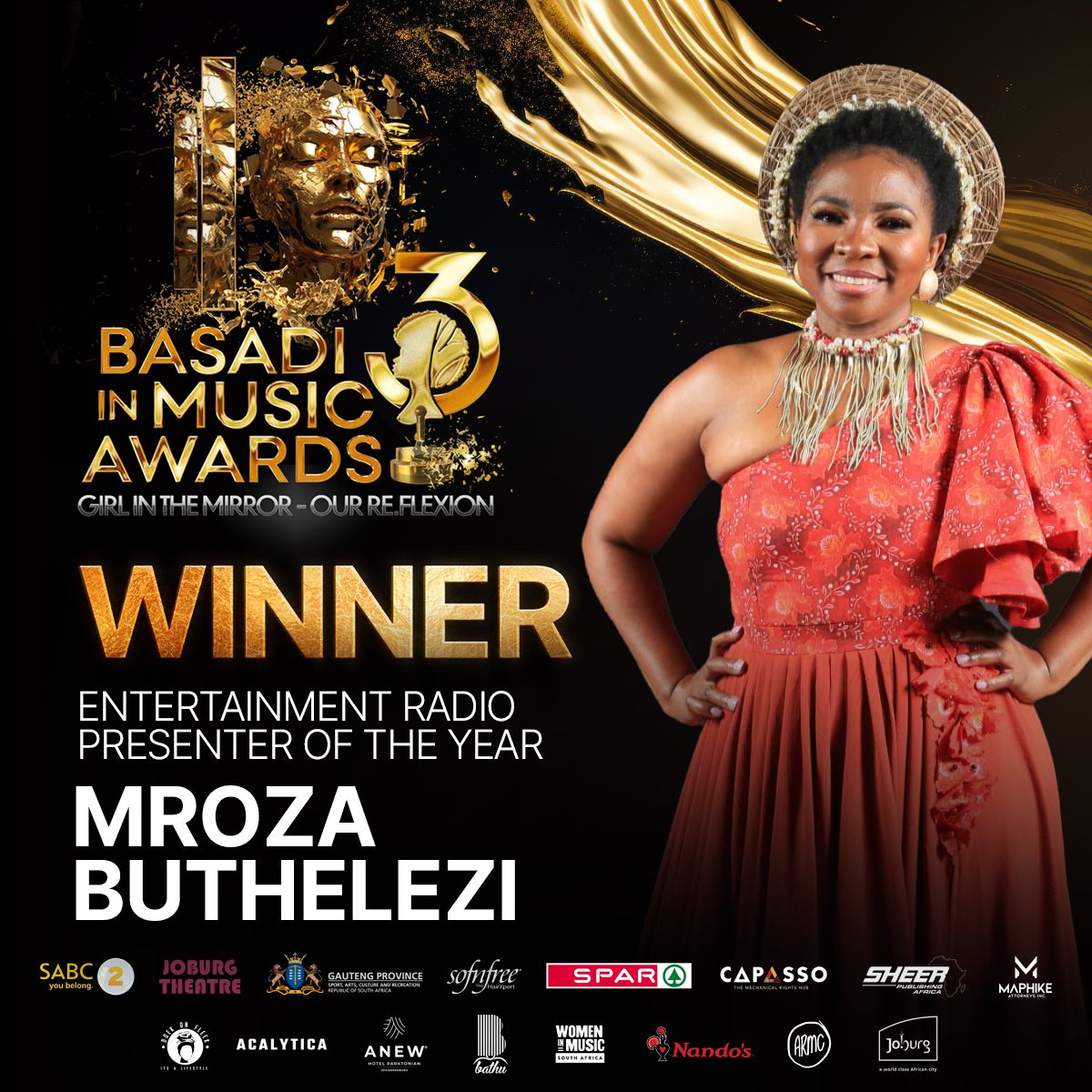 SABC_2's tweet photo. 🚨🚨 W I N N N E R 🚨🚨

Entertainment Radio Presenter Of The Year - Mroza Buthelezi

#SABC2SiLaFamilia https://t.co/pcdnGsmuTg