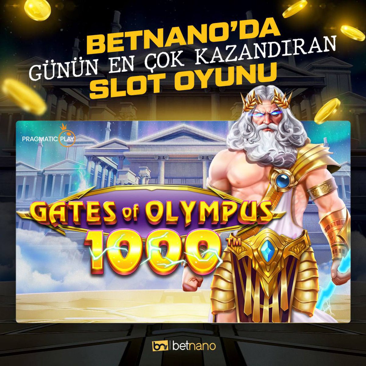 NanoNewsTR's tweet photo. LUCKY SLOT 🍀

⚡ Günün en çok kazandıran şanslı slotu Pragmatic Play'in popüler oyunlarından "Gates of Olympus 1000" oldu.
