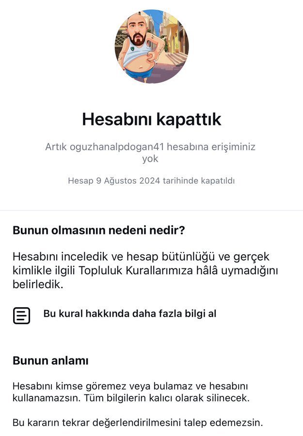 Dijinewsnet's tweet image. Oğuzhan Alpdoğan&apos;ın hesabı açılacak 
 
Meta yetkilileri, Oğuzhan Alpdoğan&apos;ın Instagram hesabının askıya alınmasını gerektirecek bir durum olmadığını kabul etti ve hesabın açılmasına karar verildi.

#OğuzhanAlpdoğan