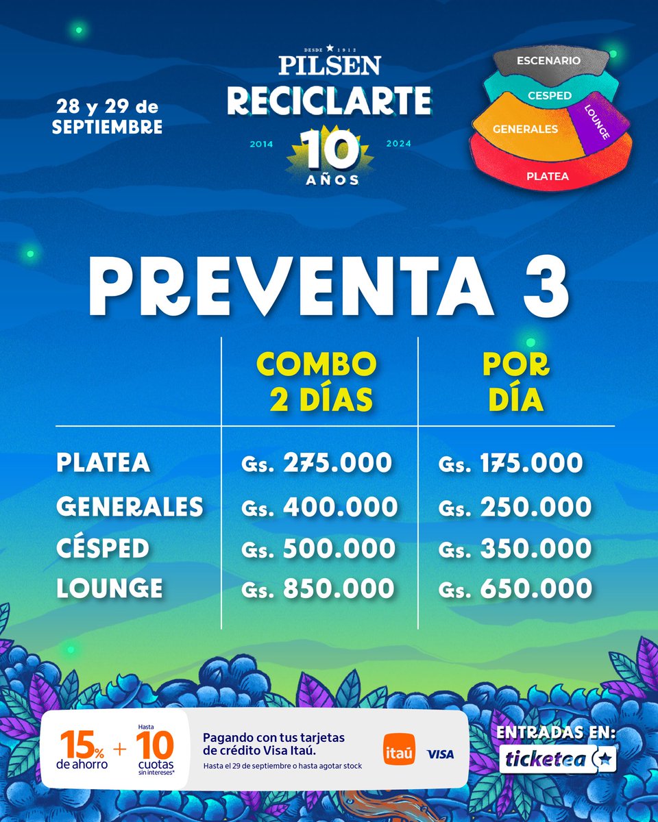ReciclArtePY's tweet photo. El 28 de Sept. Alta joda con Los Fabulosos Cadillacs‼️

Los 10 años de #Reciclarte se viene con Potencia Máxima 🤘

Comprá tus entradas antes que se AGOTEN‼️

🎟️Entradas en @ticketeapy del país y vía web en https://t.co/3vTMkb17Yz
#Reciclarte10años #EntradasYA #ReciclArte2024 https://t.co/EGPh74DlgX