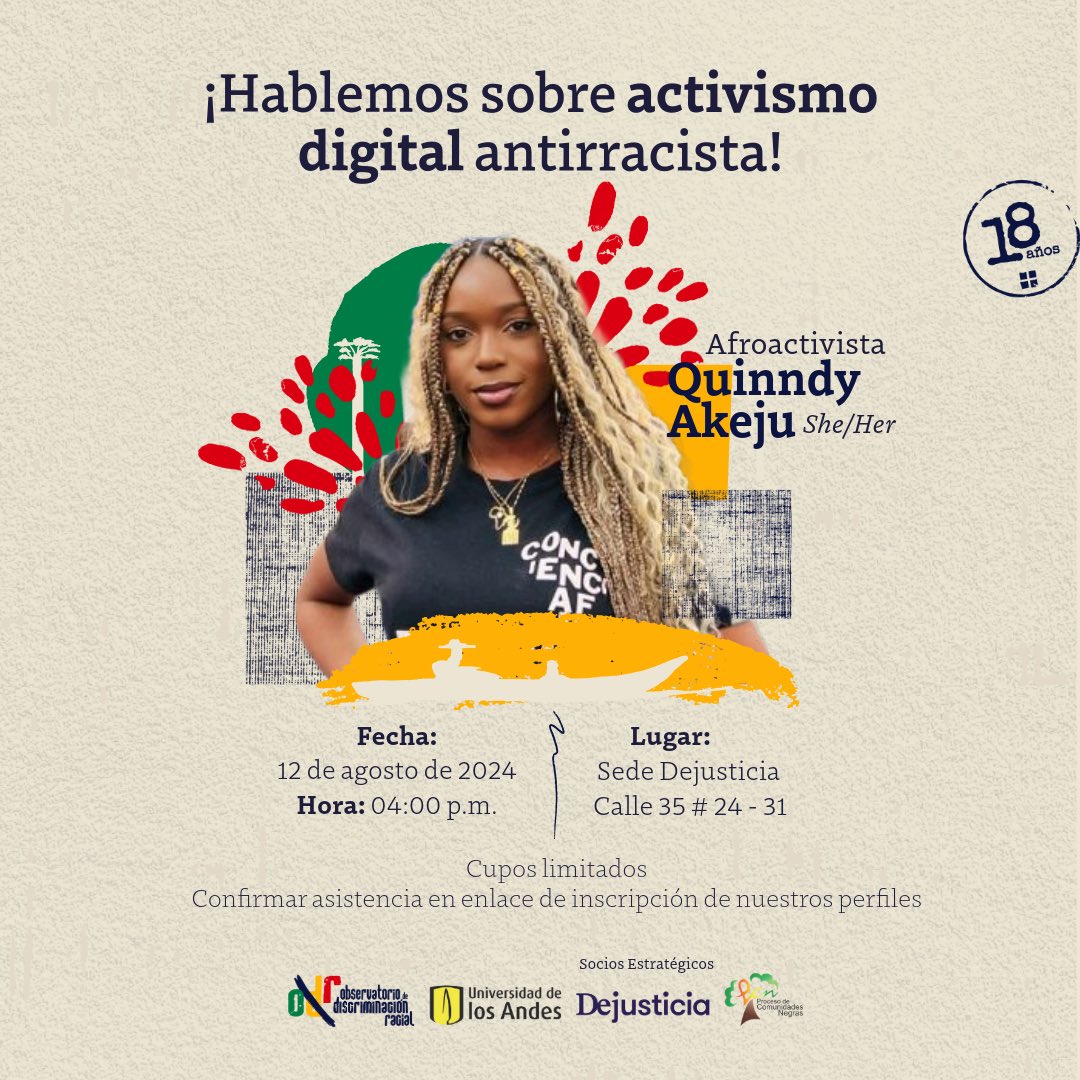 #CONVERSASODR | Queremos invitarles a ser parte de este espacio de conversación con @quinndyakeju. Aquí conversaremos sobre el activismo digital para combatir el racismo y la discriminación racial. 

👉🏾 enlace de inscripción forms.gle/siH5jYVPmMStV7…

¡Les esperamos!