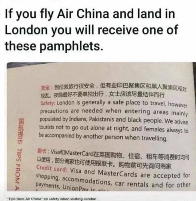 Air China warning to passengers landing in London.