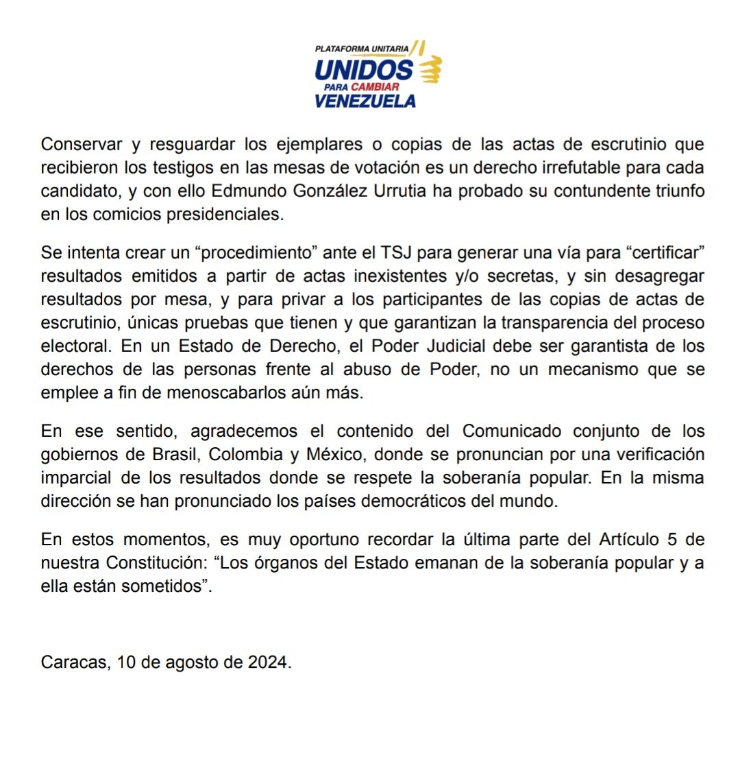 Respeto a la soberanía popular. #Comunicado #10ago