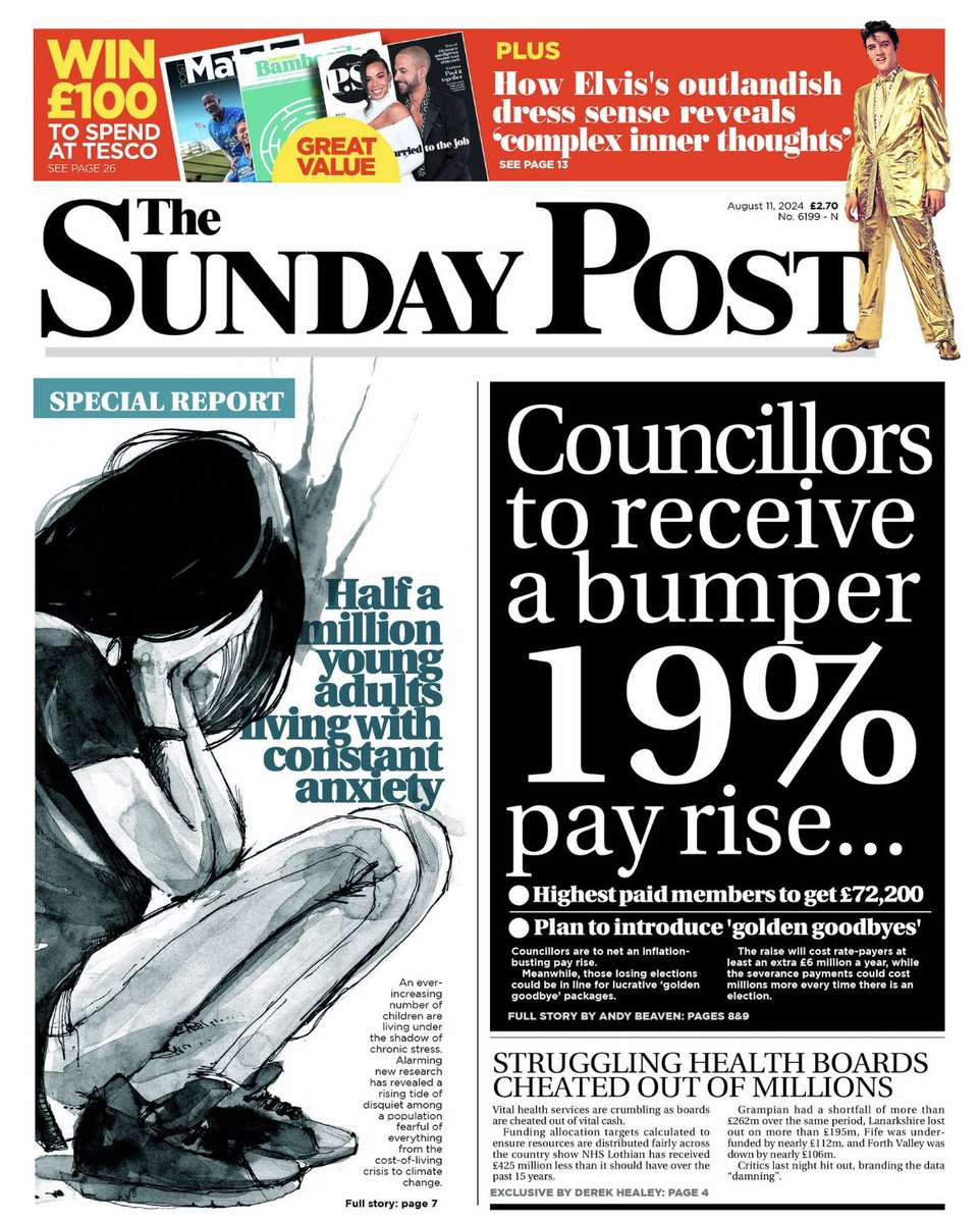 Dave Lord (@spost_davelord) on Twitter photo Councillors to get a HUGE pay hike.
And “golden goodbyes” for those who lose elections.
Plus anxiety levels rocket & health boards lose out on hundreds of millions.
And what did the King’s outfits say about his “complex inner thoughts”.
The <a href="/Sunday_Post/">The Sunday Post</a> has all the answers. Councillors to get a HUGE pay hike.
And “golden goodbyes” for those who lose elections.
Plus anxiety levels rocket & health boards lose out on hundreds of millions.
And what did the King’s outfits say about his “complex inner thoughts”.
The <a href="/Sunday_Post/">The Sunday Post</a> has all the answers.