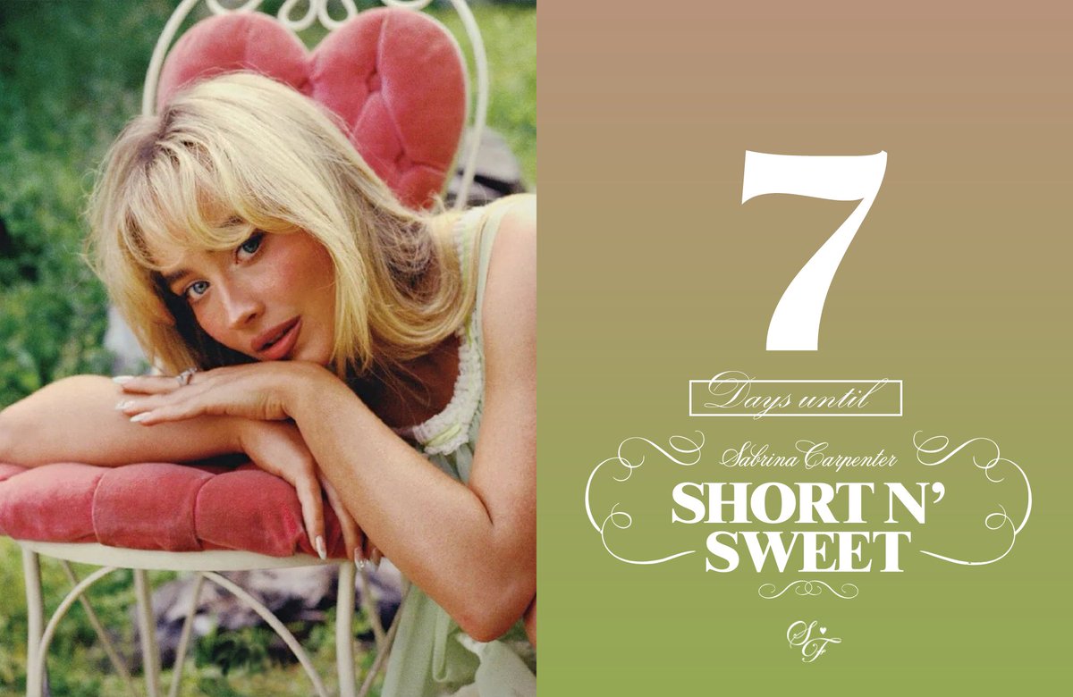 FolderSabrina's tweet photo. ⏰| 1 week until “Short n’ Sweet” https://t.co/CPmaOTswCS