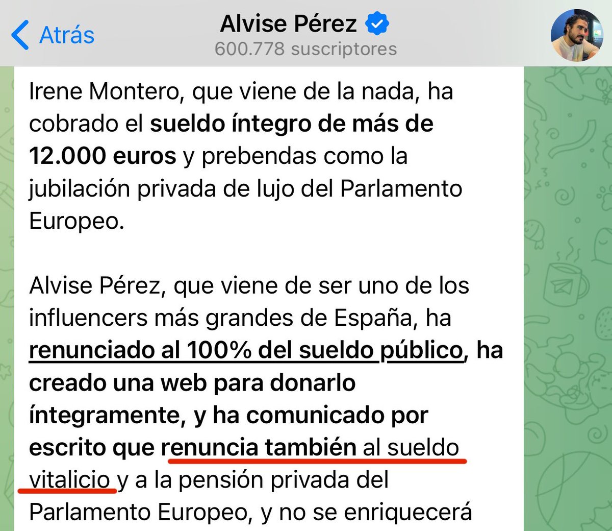 eljudiodevox's tweet photo. Hola, Alvise.

¿Nos explicas qué clase de “sueldo vitalicio” reciben los eurodiputados para que puedas renunciar a él? https://t.co/NSAOaRAeZQ