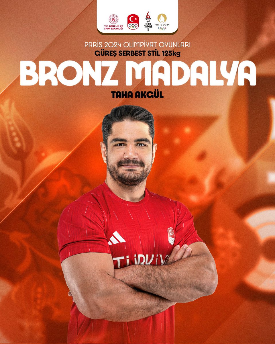 Kariyeri boyunca; Rio 2016'da, Tokyo 2020'de ve şimdi Paris 2024'te olmak üzere toplam 3 Olimpiyat madalyası, 3 Dünya Şampiyonluğu ve 11 Avrupa Şampiyonluğu kazanan milli güreşçimiz Taha Akgül’ü tebrik ediyorum. 

Teşekkürler şampiyon! 🇹🇷