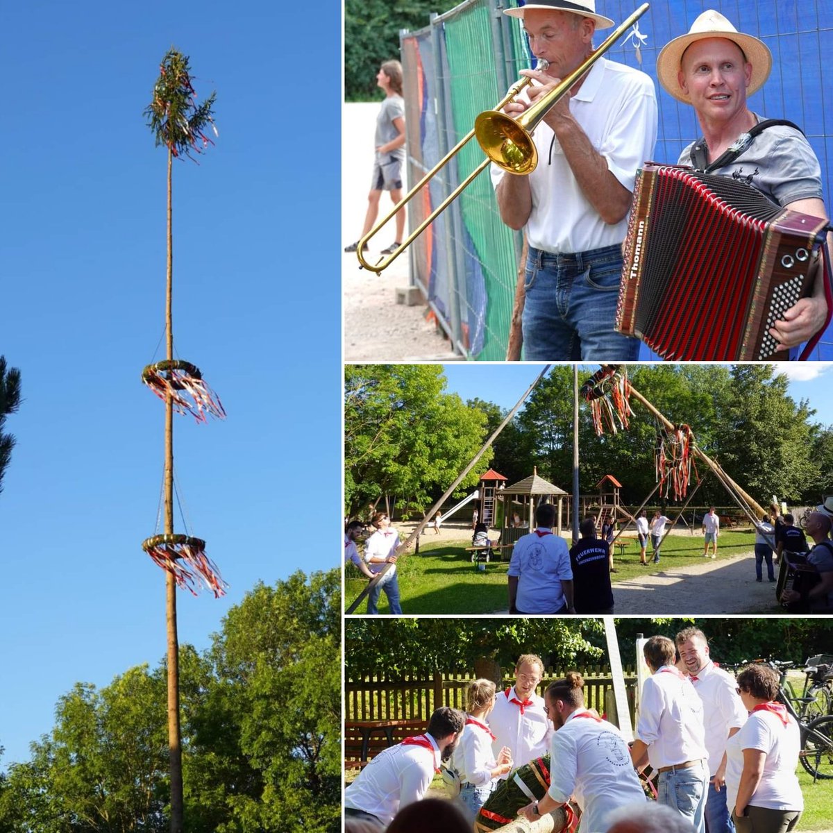 Th_Zehmeister's tweet photo. Baumaufstellen Kärwa Vincenzenbronn 

Gut geklappt hat wieder das Baumaufstellen durch unsere Kärwaburschen &amp; -madli Vincenzenbronn. Ein stattlicher Baum wurde mit vereinten Kräften in die Senkrechte gebracht #gemeindegroßhabersdorf #landkreisfürth #kirchweih #kärwa  #musikant https://t.co/qb8eBeeQKW