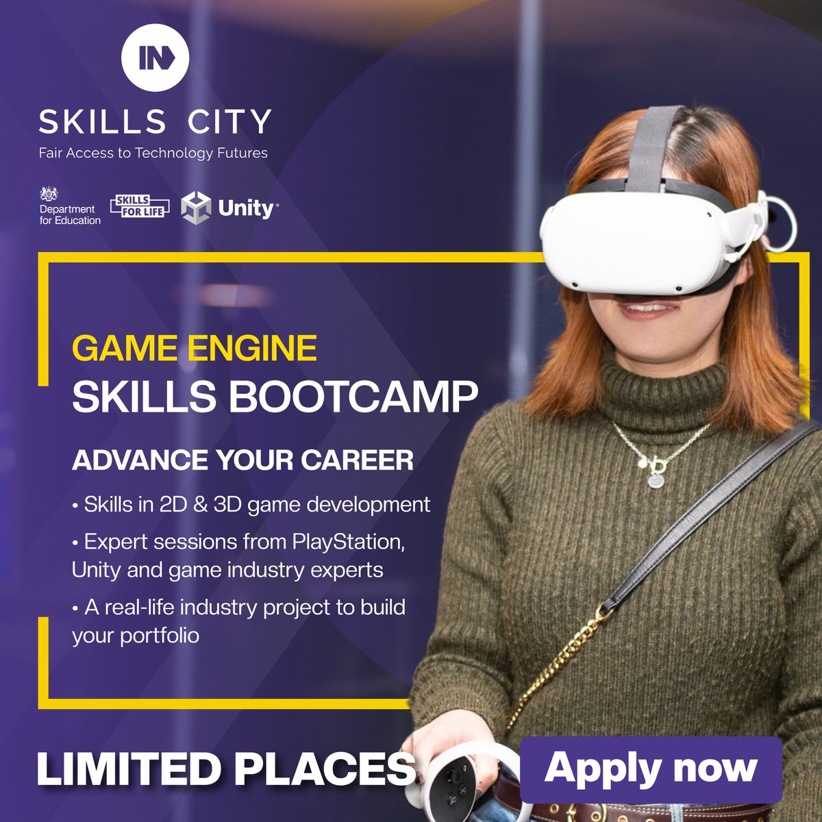 IN4_Group's tweet image. Join our 12-week Game Engine Skills Bootcamp to kickstart your game development career with Unity. Open to UK residents aged 19+.
Apply Now: apply.skills-city.com