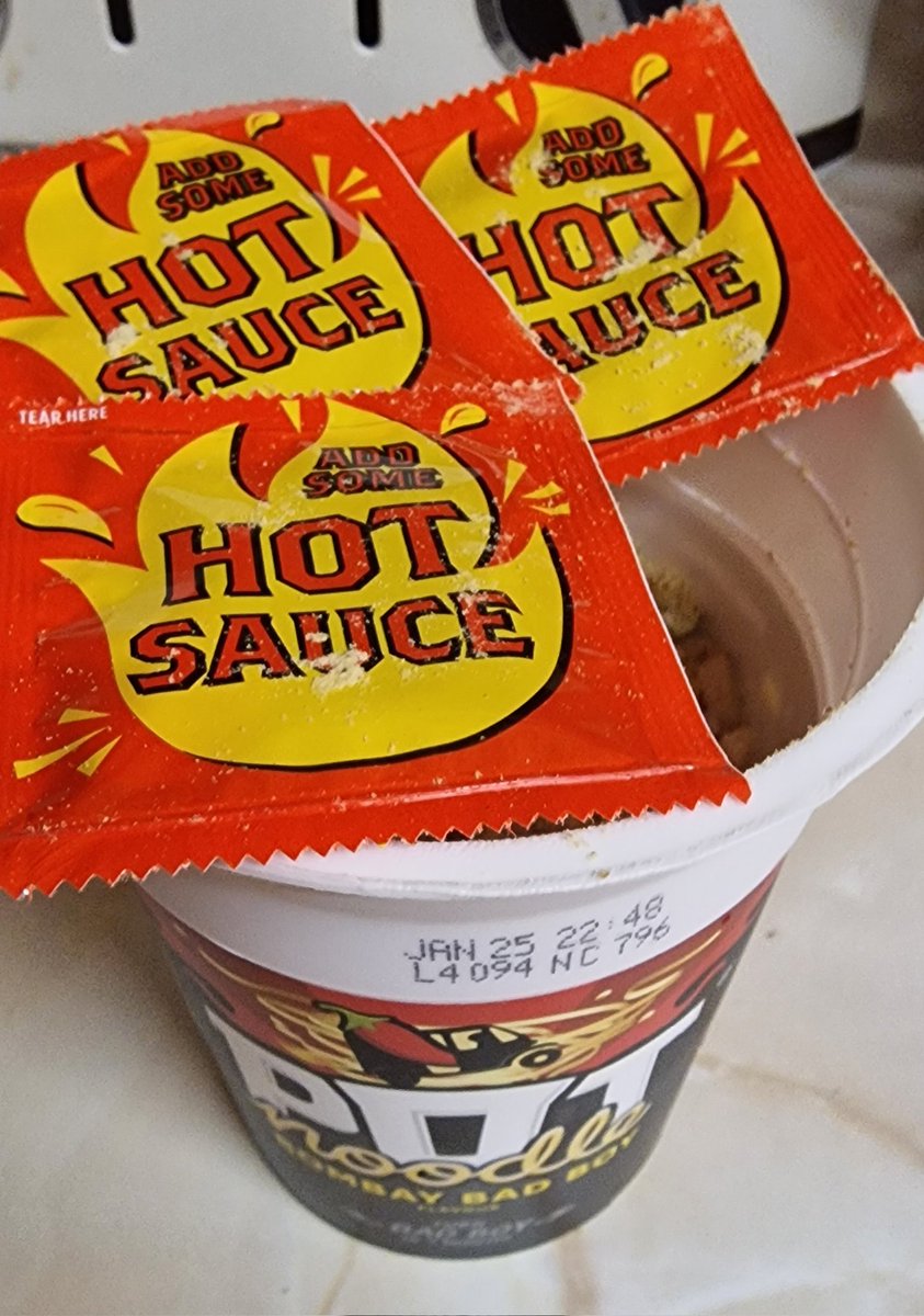 MichaelCallaway's tweet image. Hey, @PotNoodle I got hungry &amp;amp; hit the jackpot- three sachets of hot sauce in my #bombaybadboy. Sad thing is that at least two people won't be getting any of that hot sauce action... Could you please compensate them? Or me- because I pointed out the error of your ways #potnoodle
