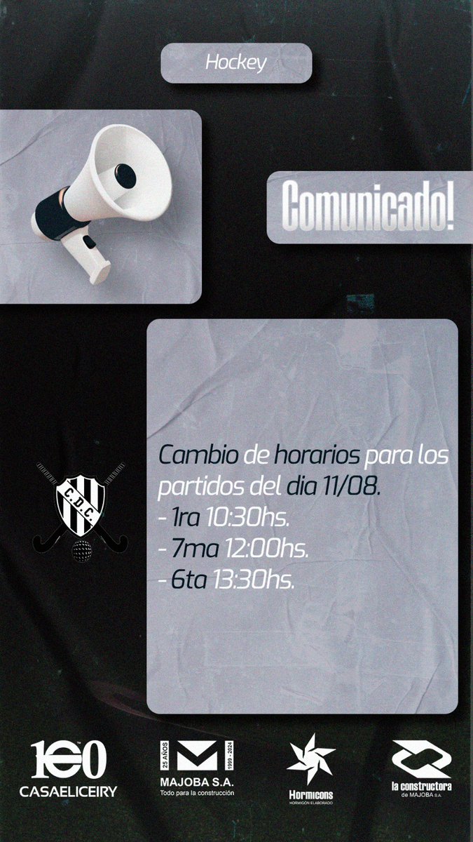 📢 COMUNICADO 
🏑 HOCKEY
🕛 CAMBIOS DE HORARIOS

#Hockey 
#SiempreCDC