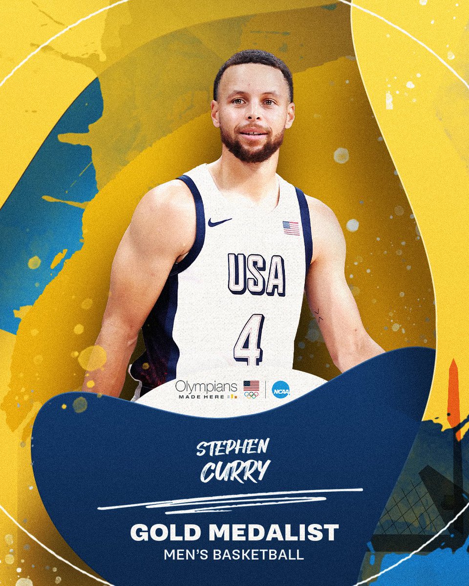 NCAA's tweet photo. 🥇 @StephenCurry30  🥇

Basketball 🇺🇸 @TeamUSA

#OlympiansMadeHere x @DavidsonMBB https://t.co/Bt6ZOJzaLk