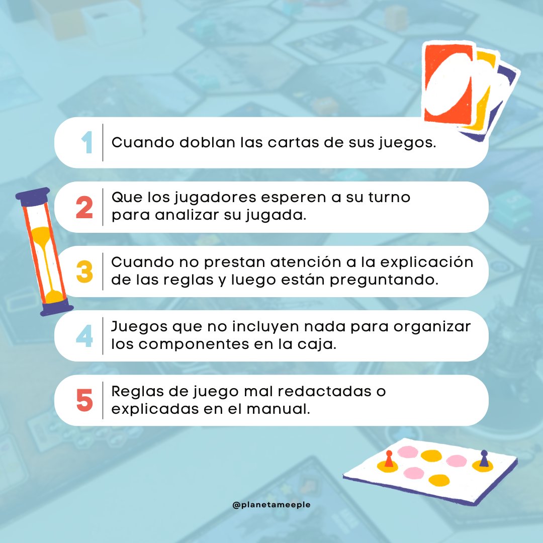 PlanetaMeeple's tweet photo. Comenta 😵 si estas 5 cosas te sacan de quicio. ➡ ¿Se nos quedó alguna? Escríbela en los comentarios también. 

#boardgames #gamerproblems #petpeeves #juegosdemesa #planetameeple #tabletopgames https://t.co/R8odh8hiNx