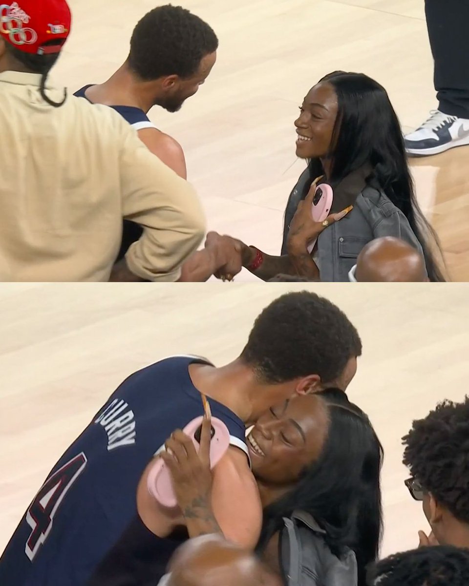 travismillerx13's tweet photo. Sha'Carri Richardson congratulates Steph Curry after winning Olympic basketball gold. #ParisOlympics https://t.co/Rx1YpEGUuP