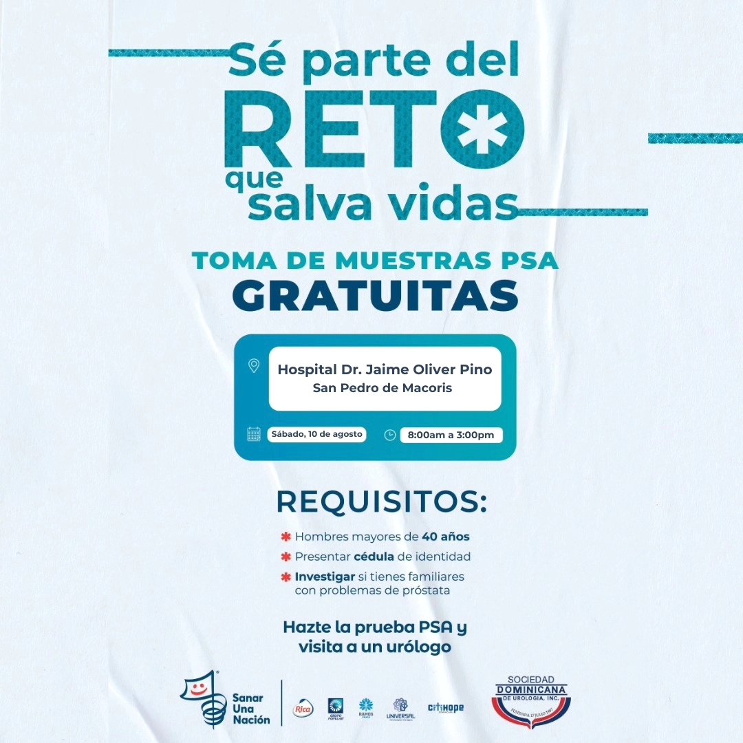 Hoy concluyó con éxito el operativo médico en el Hospital Dr. Jaime Oliver Pino de San Pedro de Macorís. Donde se dieron cita hombres 🚹 mayores de 40 años para realizarse la toma de muestra💉 PSA totalmente gratis.

Seguimos avanzando en el reto de salvar vidas. ¿Te unes?