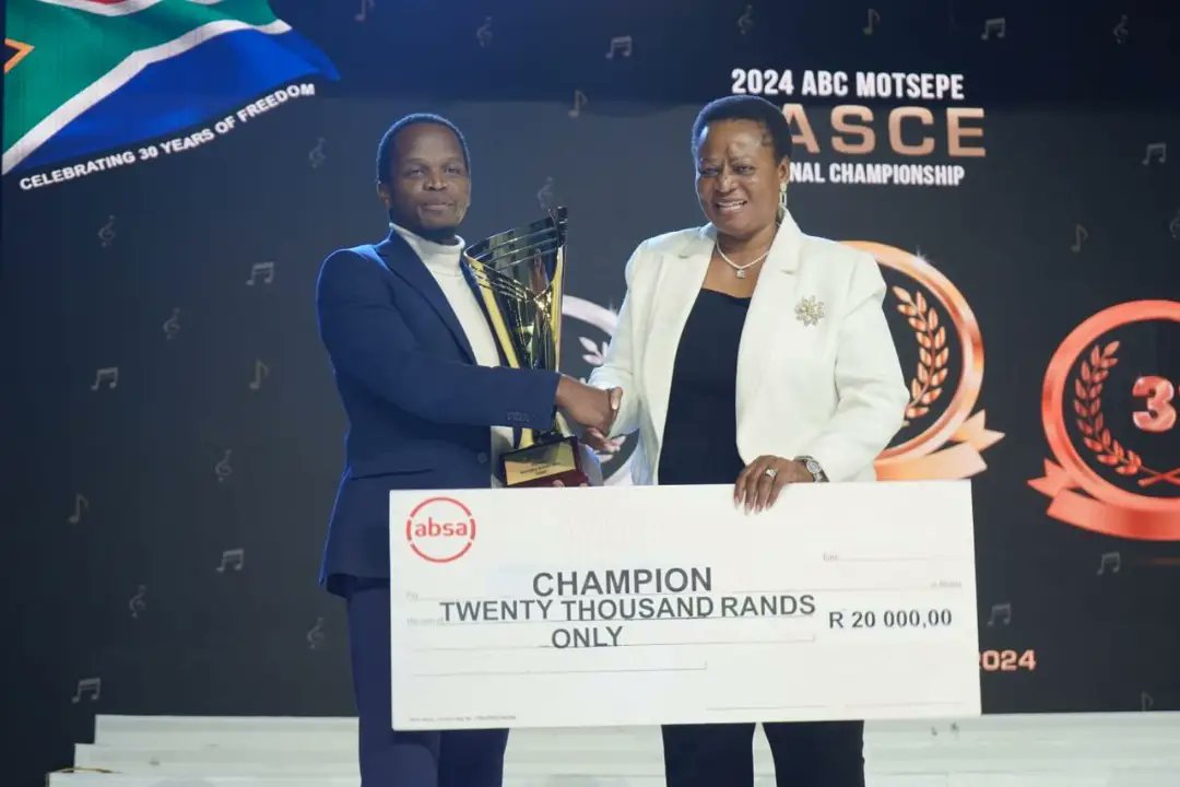 DBE_KZN's tweet photo. 2024 ABC MOTSEPE SASCE NATIONAL CHAMPIONS

DAY 4 RESULTS
Mezzo -Soprano / Alto Solo
Position1
Kwapata High School, uMgungundlovu District

Bass -Solo
Position1 
Empangeni High School, King Cetshwayo District

Septet
Position 1
Empangeni  High School, King Cetshwayo

Mixed  Choirs ( AFRICAN)
Position1
Empangeni High School