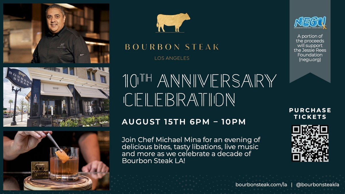 TeamNEGU's tweet photo. Please join us and @ChefMichaelMina’s at @BourbonSteakLA in celebration our their 10th anniversary!! The evening will be filled with yummy food, drinks, music, and a portion of the proceed will benefit #TeamNEGU. A fun evening while supporting kids with cancer!
#NEGU #laeats https://t.co/OaB4S2tEw7
