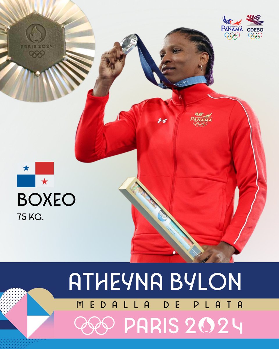 ODEBOprensa's tweet image. ¡Histórica Medalla de plata para Panamá! 🥈🇵🇦🎉 #Paris2024 

Atheyna Bylon ganó medalla de plata del boxeo, categoría 75 kg, luego de disputar la final con la china, Li Qian. Se convirtió en la primera mujer panameña que gana una medalla olímpica, en la historia de su país.