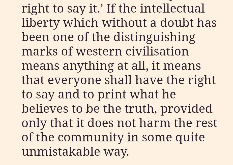 All those free speech absolutists who are frantically referring to Orwell at the moment clearly have nothing more than a superficial knowledge of his work 👇

Not least the fact that he repeatedly referred to freedom of speech meant the responsibility to be truthful.