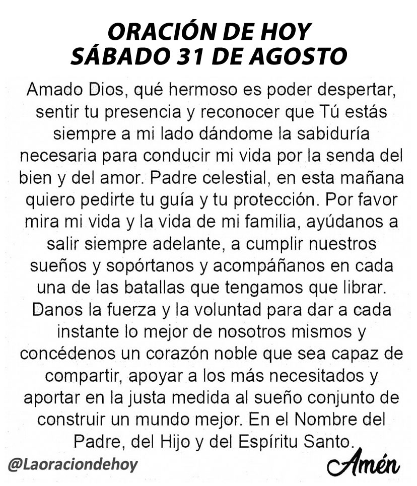 Oración diaria para hoy sábado 31 de agosto de 2024.