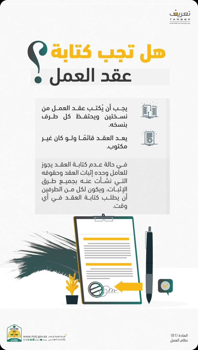 هل تجب كتابة عقد العمل ؟