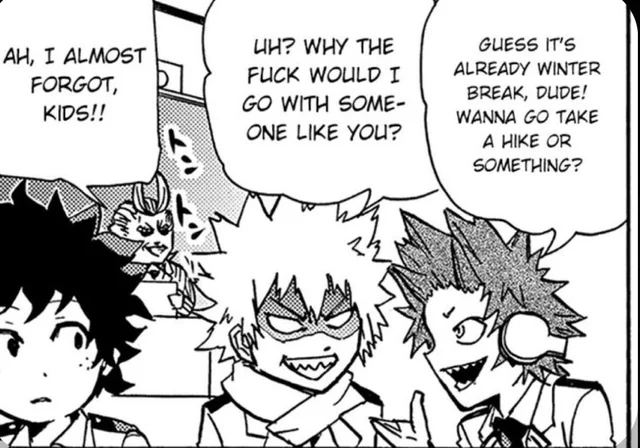 MangoIceCrm's tweet photo. "why the fuck would I go with someone  like you?"

*proceeds to go hiking with Kirishima during holidays* https://t.co/VLNCq15yTy