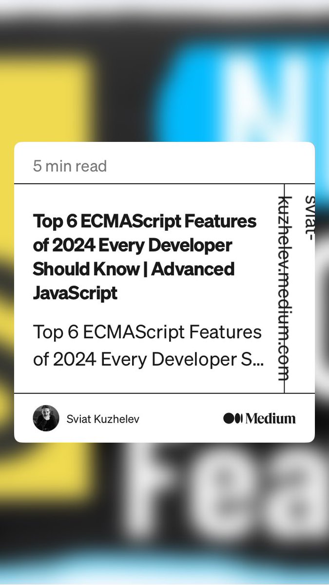 plainJavaScript's tweet image. “Top 6 ECMAScript Features of 2024 Every Developer Should Know | Advanced JavaScript” by Sviat Kuzhelev
javascript.plainenglish.io/top-6-ecmascri…